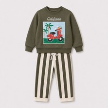 Yiğit Butik Erkek Çocuk Scooter Baskılı Sweatshirt Çizgili Pantolon Alt Üst Takım