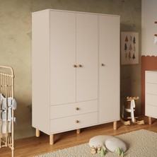 Bimossa KG3030 Bunny Kumtaşı 120 Cm, 3 Kapaklı Gardırop, 2 Çekmeceli Yüksek Ayaklı Çocuk Odası Gardırobu