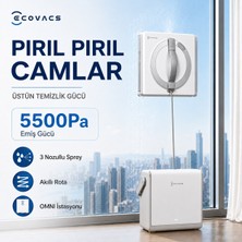Ecovacs Üç Nozüllü Çift Yönlü Sprey Sistemli Cam Silme Robotu, 5.500 Pa Camda Tutunma, Akıllı Navigasyon, 7 Temizlik Modu ve Taşınabilir Istasyon