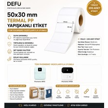 Defu Dedu 50X30 Termal Pp Bluetooth Cep Yazıcı Etiketi Phomemo M108 - M110 Ile Uyumlu 1 Rulo 200 Adet