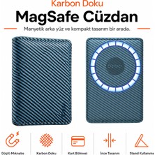 Ayers Premium Karbon Dokulu 2 Katlı Magsafe Manyetik Erkek Cüzdan Standlı Kartlık, iPhone 12 / 13 / 14 / 15 / 16 / 17 Serisi Uyumlu, Güçlü Mıknatıslı Ince Telefon Cüzdanı