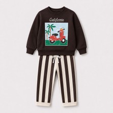 Yiğit Butik Erkek Çocuk Scooter Baskılı Sweatshirt Çizgili Pantolon Alt Üst Takım