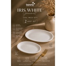 Bonnami 2'li Set Bonna Iris White Gourmet Porselen Oval Meze Tabağı Seti 19 cm & 24 cm