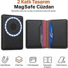 Ayers Premium Karbon Dokulu 2 Katlı Magsafe Manyetik Erkek Cüzdan Standlı Kartlık, iPhone 12 / 13 / 14 / 15 / 16 / 17 Serisi Uyumlu, Güçlü Mıknatıslı Ince Telefon Cüzdanı