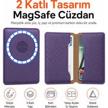 Ayers Premium Karbon Dokulu 2 Katlı Magsafe Manyetik Erkek Cüzdan Standlı Kartlık, iPhone 12 / 13 / 14 / 15 / 16 / 17 Serisi Uyumlu, Güçlü Mıknatıslı Ince Telefon Cüzdanı