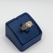 Livora Jewelry 925 Ayar Gümüş Gold Kaplama Zirkon Taşlı Kalp Kadın Yüzük