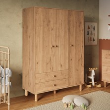 Bimossa KG3050 Bunny Sepet 120 Cm, 3 Kapaklı Gardırop, 2 Çekmeceli Yüksek Ayaklı Çocuk Odası Gardırobu