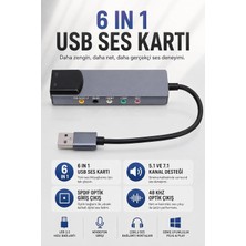 Coverzone | 6 in 1 USB Harici Ses Kartı,ENT  5.1 ve 7.1 Kanal, SPDIF Optik Giriş Çıkış, Mikrofon Line In Front Rear Center Bass, USB 2.0, 32/44/48kHz, AES/EBU IEC60958, Windows Mac Uyumlu | ZR1311