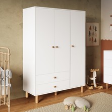 Bimossa KG3040 Bunny Beyaz 120 Cm, 3 Kapaklı Gardırop, 2 Çekmeceli Yüksek Ayaklı Çocuk Odası Gardırobu