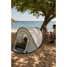 Binbirreyon Otomatik Kamp Çadırı Popup Tente 100X200CM  2 Kişilik Çadır Kapı Sineklikli Pencereli Gri Renk HB052