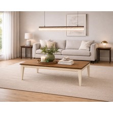 Fami Home Maya Gold Detaylı Meşe Modern Orta Sehpa Krem Ahşap Salon Sehpası