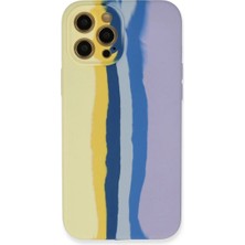 Apple iPhone 12 Pro Max Kılıf Ebruli Lansman Silikon - Sarı-Lila