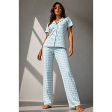 Fit Women Kadın Klasik Doğal Düğme Gece Su Yeşili Pijama Takımı