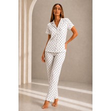 Fit Women Kadın Kısa Kol Rahat Kalıp Şık Kar Beyaz Pijama Takımı