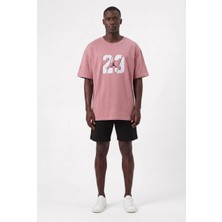 Lixa Günlük Spor Tişört 23 Pembe Beyaz Baskı Oversize 142523