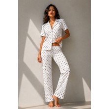 Fit Women Kadın Klasik Doğal Düğme Gece Kar Beyaz Pijama Takımı