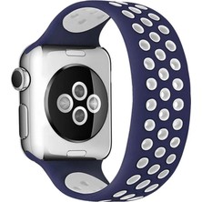 Apple Watch 42MM Ayarlı Delikli Silikon Kordon - Lacivert-Beyaz