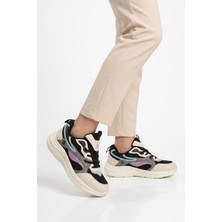 Walkway Bej Siyah Fileli Bağcıklı Unisex Spor Ayakkabı
