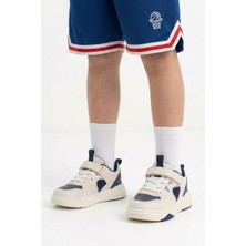 Cool Beyaz Lacivert Fileli Erkek Çocuk Spor Ayakkabı