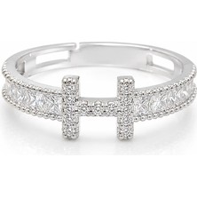 Valmont Ayarlanabilir Kristal Taşlı H Model Gümüş Renk Kadın Yüzük