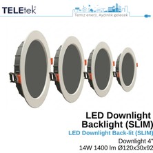 Teletek 14W LED Downlight 4 Backlight Slim Yuvarlak Beyaz Işık  Spot Sıva Altı Panel Armatür , IP44 Ince Kasa Spot Aydınlatma