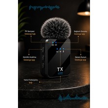 Sprange 3ın1 Kablosuz Yaka Mikrofonu Type-C Lightning ve 3.5mm Aux Çift Mikrofonlu Dijital Ekranlı Telefon Kamera Tablet Uyumlu