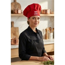 Beyaz Best Chef Baskılı Kırmızı Şef Aşçı Şapkası, Mantar Kep