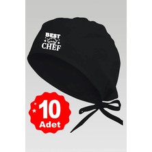 10LU Şapkalı Best Chef Logo Siyah Basklılı Beyaz Özel Tasarım Aşçı ve Şef Bonesi