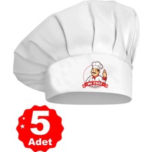 5li Beyaz Üzeri Mr. Chef Logo Baskılı Şapkası Mantar Kep