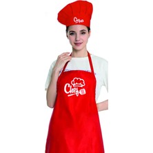Kırmızı Chef Aşçı Şapkalı Mutfak Önlüğü