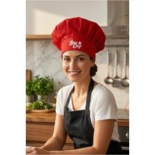Şef Aşçı Şapkası, Mantar Kep Kırmızı Star Chef Baskılı