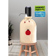 Dekoratif Uğurböceği Baskılı Damacana Kılıfı Doğal Hambez Büzgü Ipli Yıkanabilir Kılıf