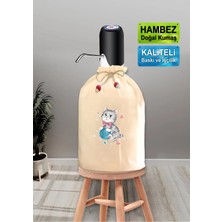 Krem Damacana Kılıfı Yumaklı Kedi Baskılı Hambez Damacana Kılıfı