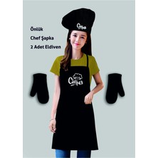 Siyah Mutfak Önlüğü Seti ( Önlük+Chef Şapka+2 Adet Eldiven )