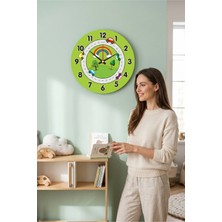 Çocuk Odası Duvar Saati / Trafik Temalı Yeşil Temalı Duvar Saati / Uv Baskılı / 48 cm