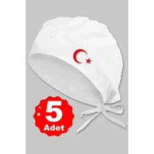 5li Kırmızı Ay Yıldız Basklılı Beyaz Özel Tasarım Aşçı ve Şef Bonesi