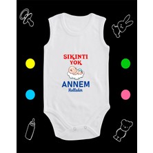 Pamuklu Sıkıntı Yok Annem Halleder Baskılı Penye Bebek Body Çıtçıtlı Badi Zıbın SYAH111