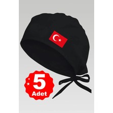 5li Türk Bayrağı Basklılı Siyah Özel Tasarım Aşçı ve Şef Bonesi