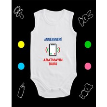 Pamuklu Anneannemi Aratmayın Bana Cep Telefon Baskılı Penye Bebek Body Çıtçıtlı Badi Zıbın ANABCT129