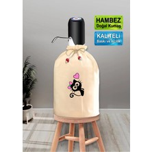 Dekoratif Tokalı Kedi Baskılı Damacana Kılıfı Doğal Hambez Büzgü Ipli Yıkanabilir Kılıf