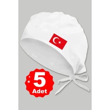 5li Türk Bayrağı Basklılı Beyaz Özel Tasarım Aşçı ve Şef Bonesi