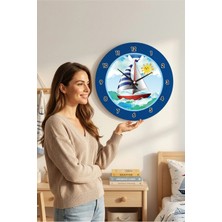 Çocuk Odası Duvar Saati / Gemi ve Deniz Mavi Temalı Duvar Saati / Uv Baskılı / 48 cm
