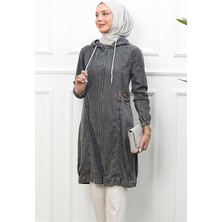 İmaj Butik Füme Kol Lastikli Fermuarlı Kot Kap