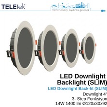 Teletek 14W LED Downlight 4 3 Ayarlı Fonksiyon Backlight Slim Yuvarlak Beyaz Işık  Spot Sıva Altı Panel Armatür , IP44 Ince Kasa Spot Aydınlatma