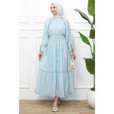 İmaj Butik Bebe Mavi Kol ve Bel Ip Bağlamalı Elbise