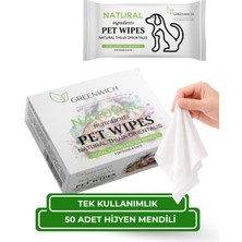 Greenwich Hijyen Mendili 50 Adet | Yüz Göz Kulak Ağız Pati Arka Bölge Temizliği | Tek Kullanımlık Kedi Köpek