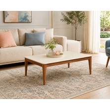 Fami Home Porto Krem Orta Sehpa Ceviz Ahşap Ayaklı Modern Salon Sehpası