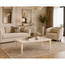 Fami Home Rossa Krem Orta Sehpa Ahşap Ayaklı Modern Salon Sehpası