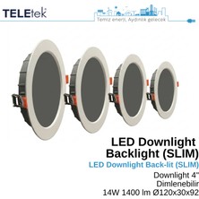 Teletek 14W LED Downlight 4 Dimlenebilir Backlight Slim Yuvarlak Beyaz Işık  Spot Sıva Altı Panel Armatür , IP44 Ince Kasa Spot Aydınlatma