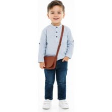 Güler Butik Erkek Çocuk Hakim Yaka Çizgili Gömlek Jeanpantolon Çantalı Takım Şık Kombin Günlük Özel Gün 4'lü Set